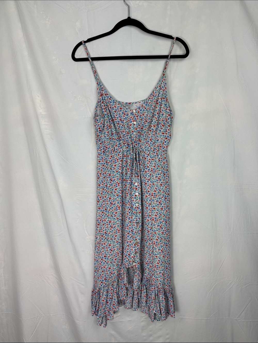 Rails Blue Floral Tie-Waist Spaghetti-Strap Midi Dress